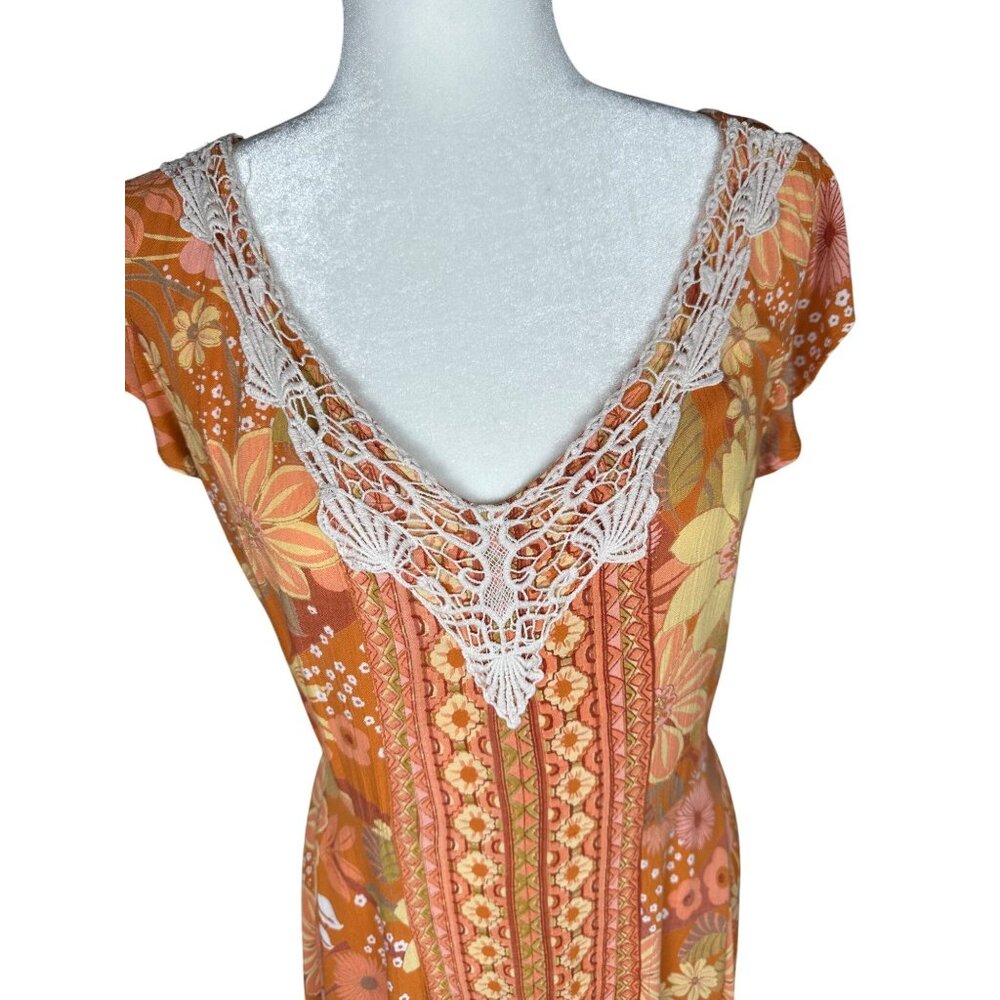 Lola P Dress Medium Floral Asymmetrical Handkerchief Hem Boho Y2K Fairy Tropical - Picture 8 of 15